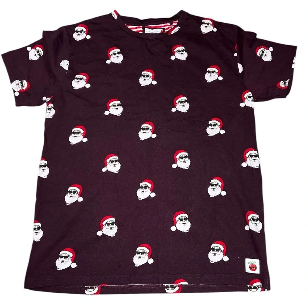 Denim & Flower Santa Print men’s  T-Shirt - burgundy M